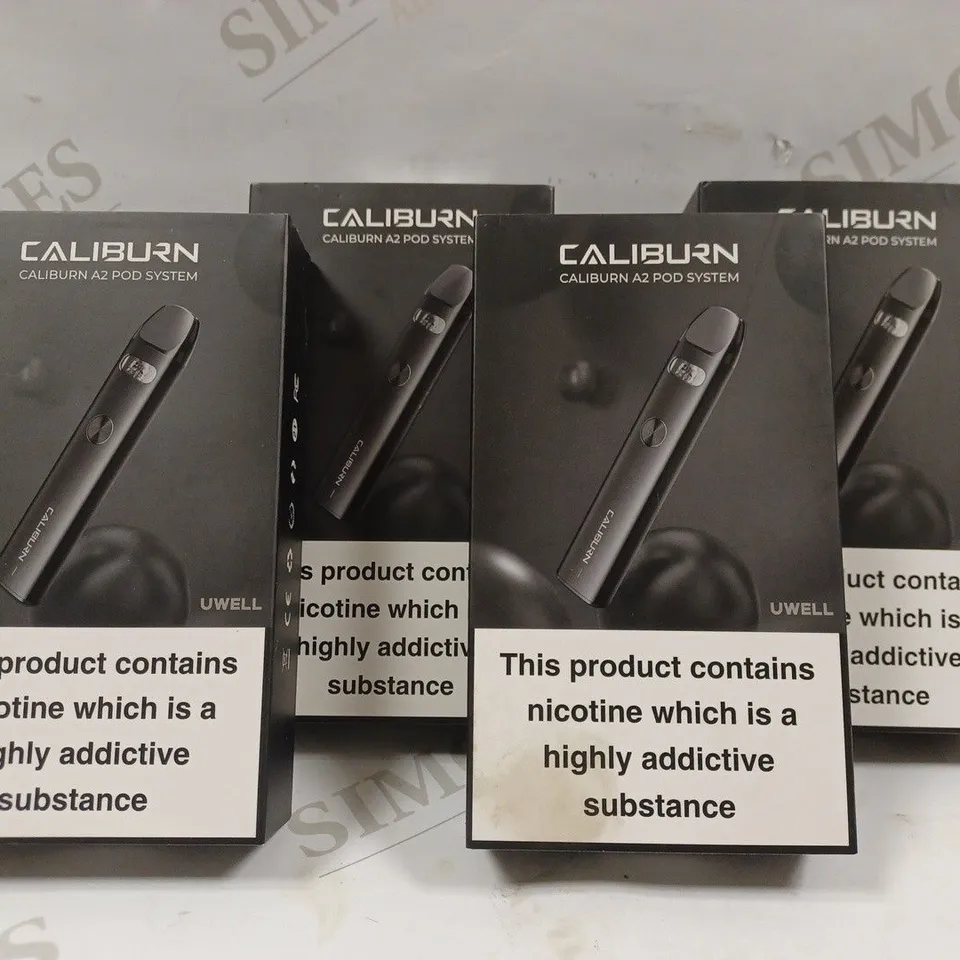 BOX OF 4 UWELL CALIBURN A2 POD SYSTEMS IN ASSORTED COLOURS TO INCLUDE IRIS PURPLE, ORANGE, BLUE, SILVER 