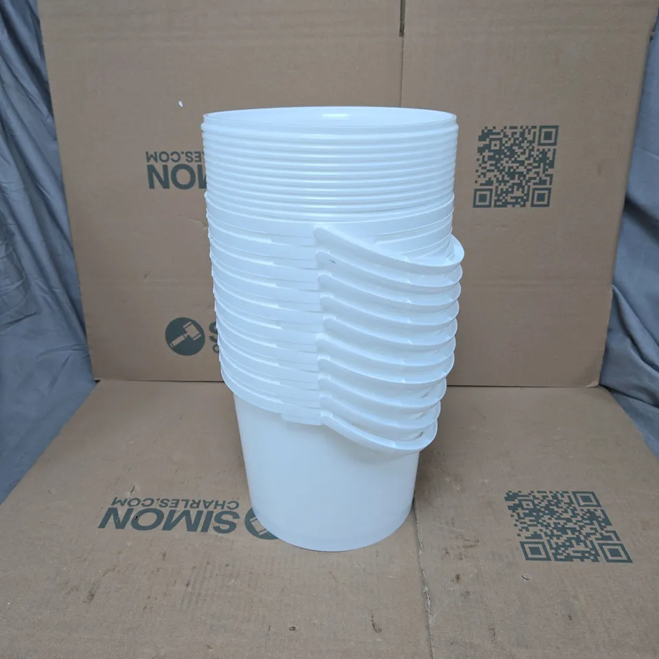 10 WHITE BUCKETS WITH LIDS UNBOXED