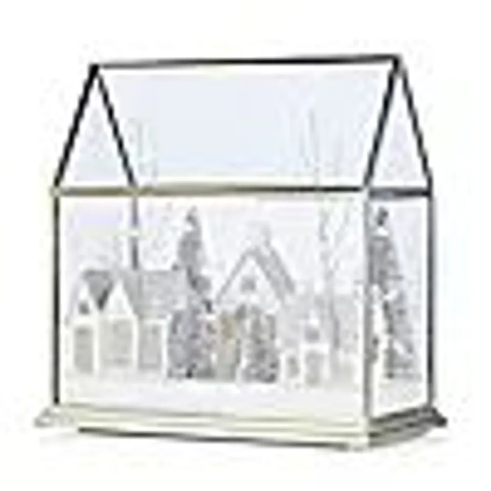 HOME STORIES PRE LIT SNOW VILLAGE IN GLASS HOUSE