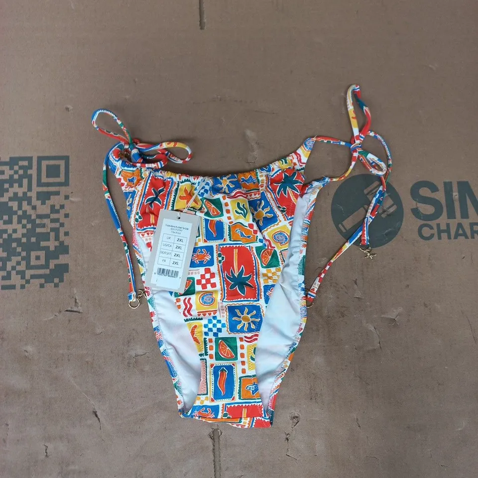 BRAVISSIMO COPACABANA RUCHED TIE SIDE BRIEF IN TILE PRINT SIZE 2XL
