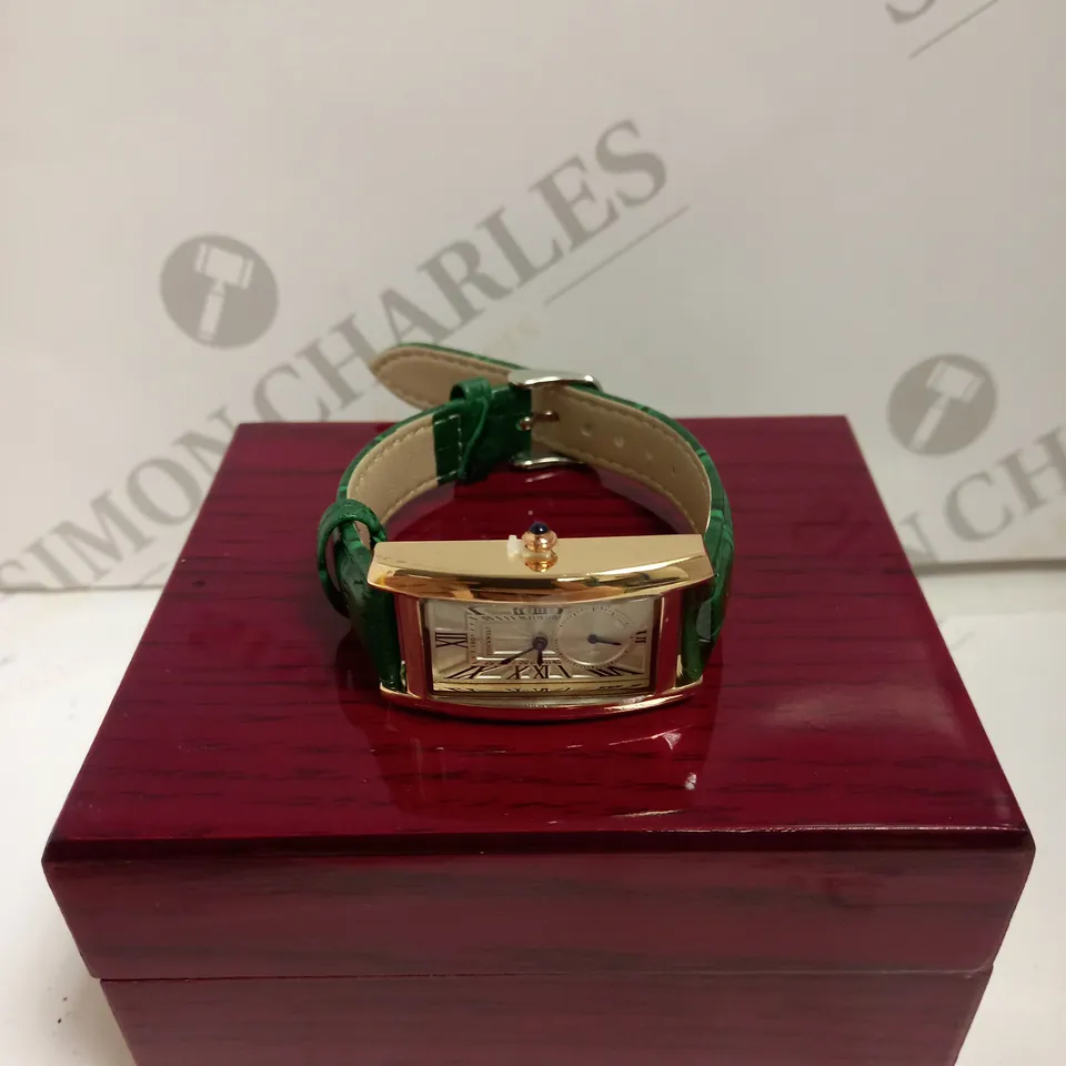 LADIES STOCKWELL WATCH – TEXTURED DIAL WITH SUB DIAL MINUTE HAND – GREEN LEATHER STRAP.