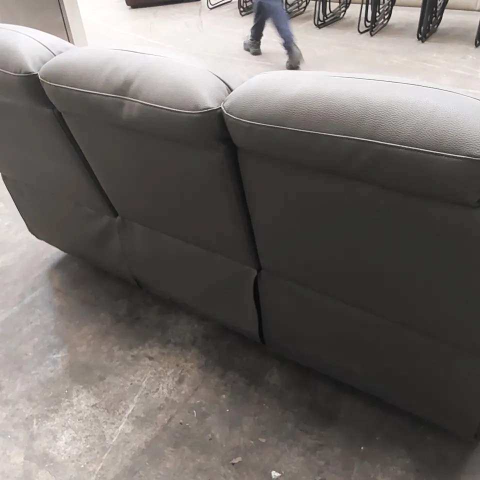 DESIGNER 3 SEATER MANUAL RECLINER LEATHER SOFA - GREY