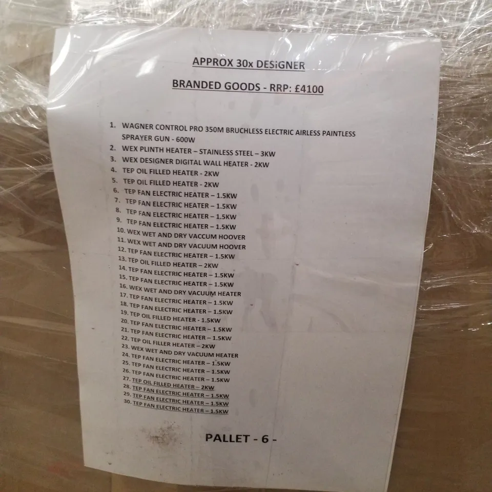 PALLET CONTAINING APPROXIMATELY 30 DESIGNER BRANDED GOODS 