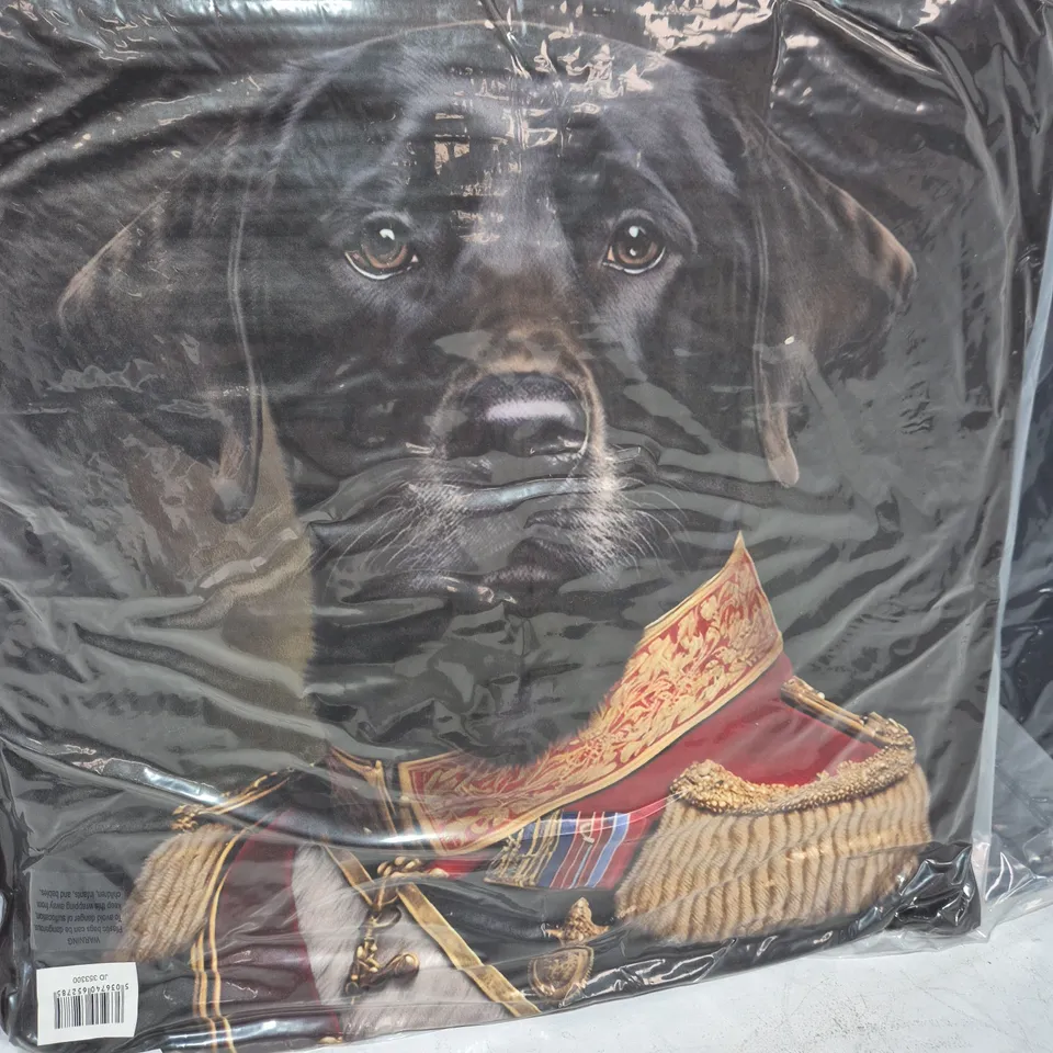 LOT OF 16 AS NEW TOP DOG BLACK LAB THEMED FILLED CUSHIONS - 45X45CM
