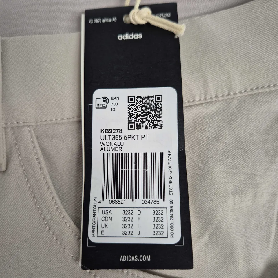ADIDAS UK 32 BEIGE REGULAR FIT PANTS – MEN’S, TAPERED LEG