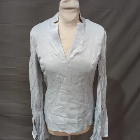 KAREN MILLEN SATIN NOTCH NECK WOVEN BLOUSE - SIZE 10