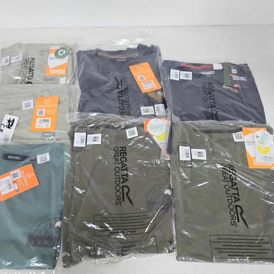 LOT OF 7 ASSORTED BRAND NEW REGATTA T-SHIRTS & IN VARIOUS STYLES, COLOURS AND SIZES