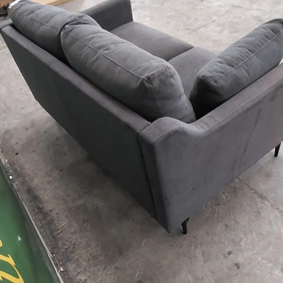 DESIGNER 2 SEATER SOFA UPHOLSTERED IN CHARCOAL FABRIC 
