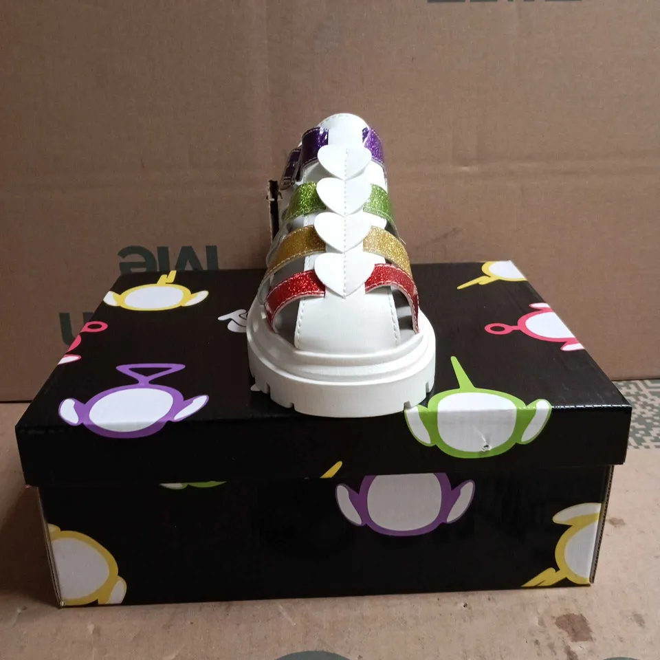 KOI KIDZ TELETUBBIES GLITTER TRUMPETS SANDALS WHITE MULTI SIZE 12