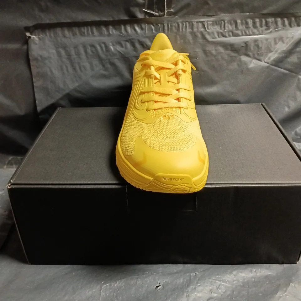 BOXED PAIR OF REPRESENT 247 ARC-2 TRAINERS IN YELLOW SIZE UK 8