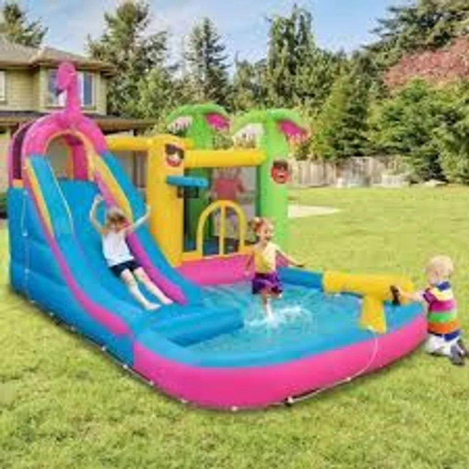 BOXED COSTWAY 6-IN-1 DRY WET COMBO WATER SLIDE INFLATABLE BOUNCY HOUSE BLOWUP WITH 680W BLOWER
