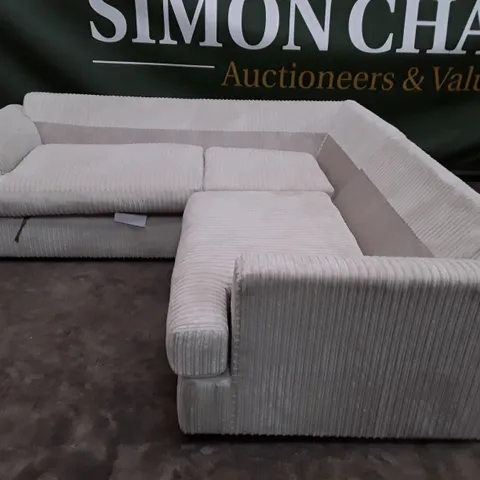 QUALITY DESIGNER AJO 2PIE E UPHOLSTERED CORNER SOFA - IVORY CORDUROY FABRIC