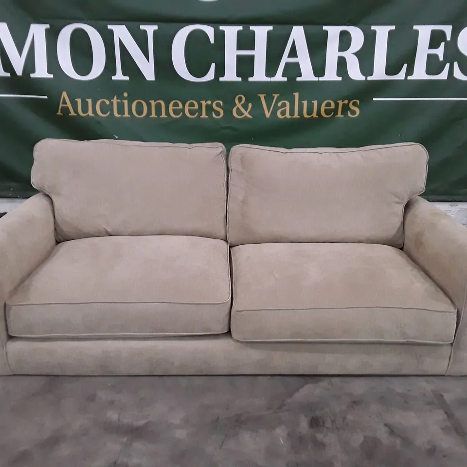 DESIGNER WILLIAM 3 SEATER HIGH BACK SOFA - BEIGE FABRIC