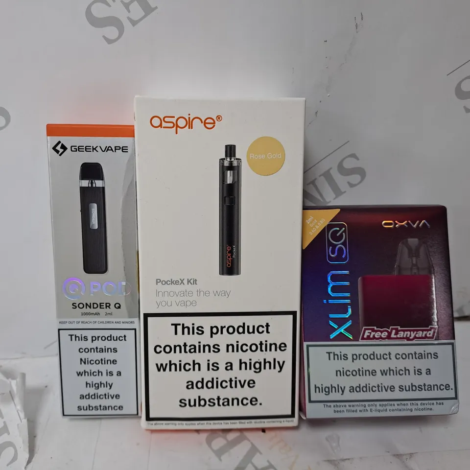 APPROXIMATELY 20 VAPES & E-CIGARETTES TO INCLUDE - AXVA XLIM SQ - GEEK VAPE SONDER Q - ASPIRE POCKEX ECT