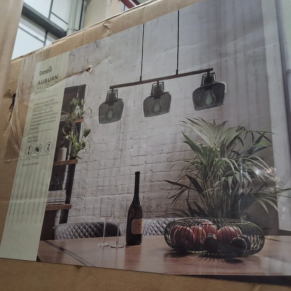 BOXED DUNELM AUBURN 3-LIGHT CEILING PENDANT LIGHT – GLASS SHADE