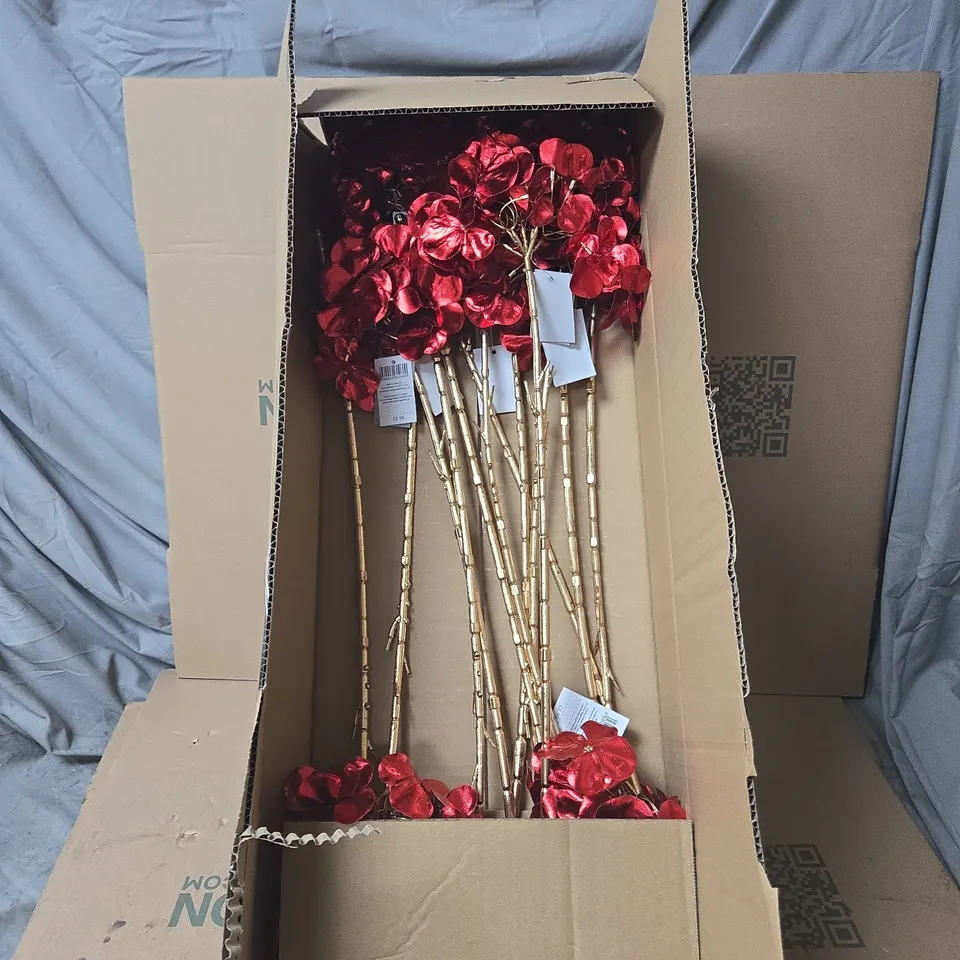 BOX OF APPROXIMATELY 11 X GISELA GRAHAM RED FLOWER DECORATIONS