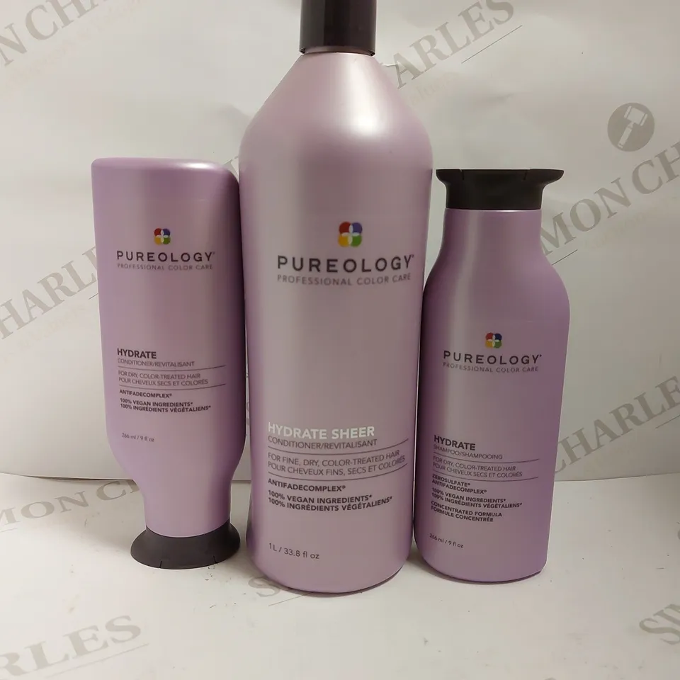 BOX OF APPROX 20 PUREOLOGY HYDRATE SHAMPOO AND CONDITIONER
