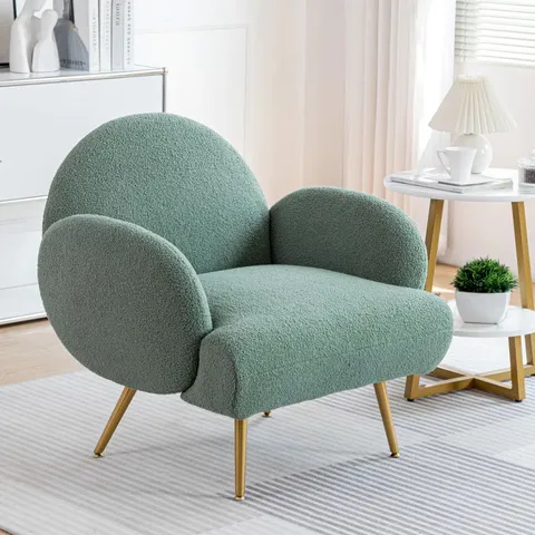 BOXED SHERPA UPHOLSTERED ACCENT CHAIR WITH WOOD LEGS -GREEN-