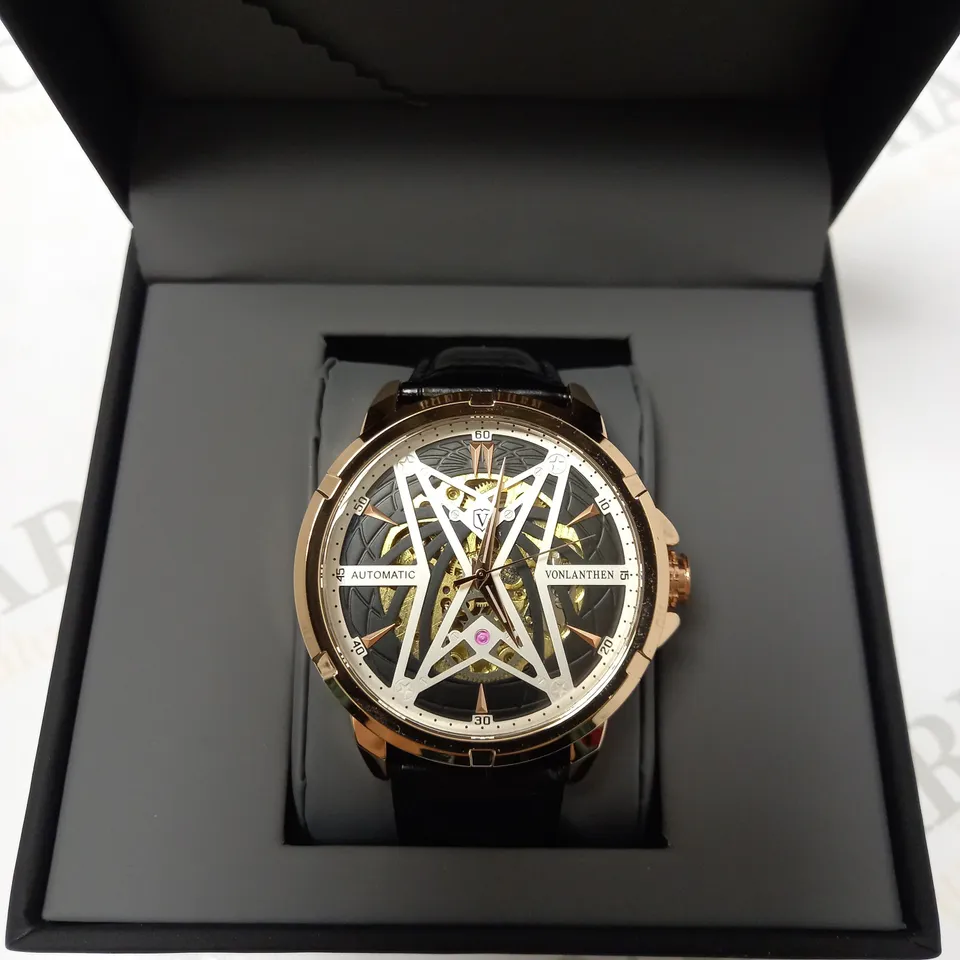 VONLANTHEN PART SKELETON CHRONOGRAPH BLACK LEATHER STRAP WRISTWATCH