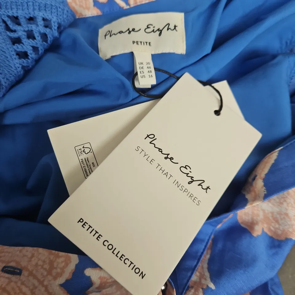 PHASE EIGHT PETITE FLORAL DRESS IN BLUE MULTI - UK 20