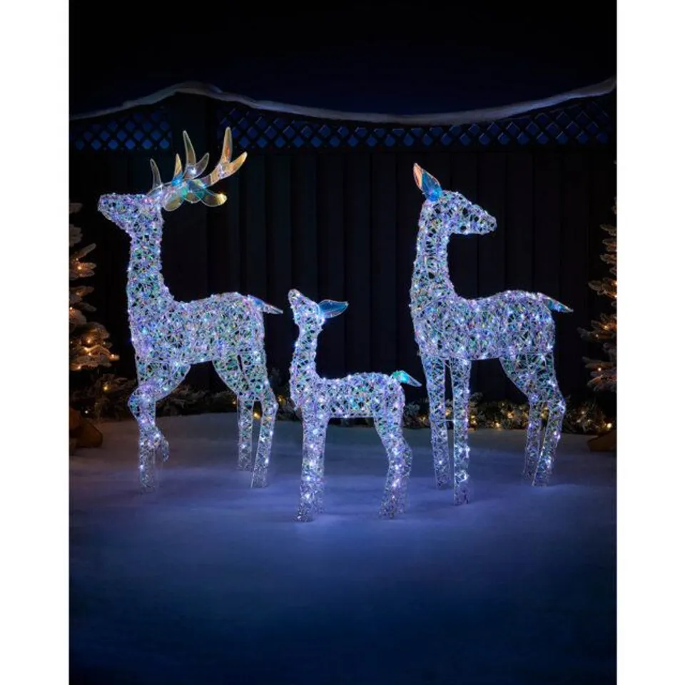 BOXED PRE-LIT 3D IRIDESCENT REINDEER FAMILY SILHOUETTE, OUTDOOR LED CHRISTMAS DECOR