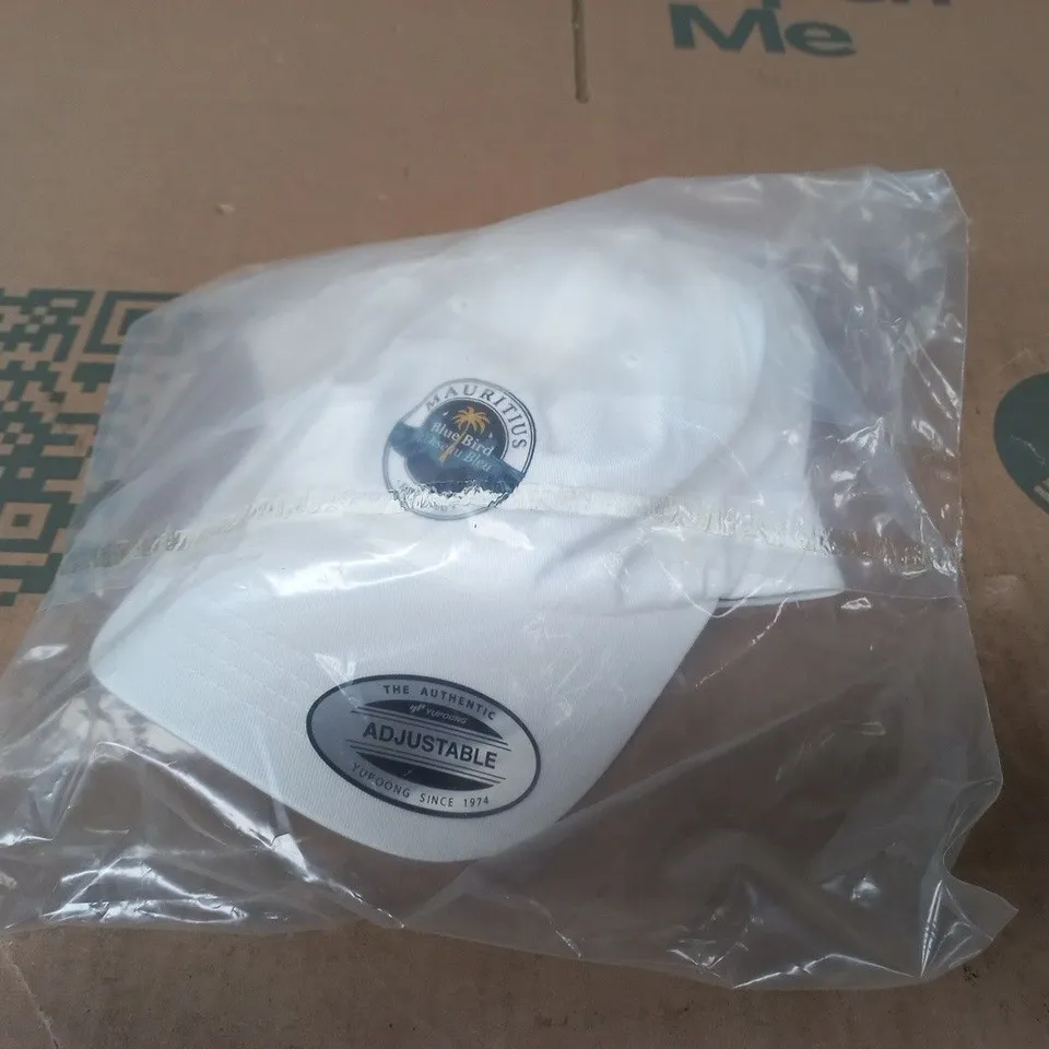 BAGGED MAURITIUS BLUE BIRD LOW PROFILE COTTON TWILL CAP IN WHITE - ONE SIZE