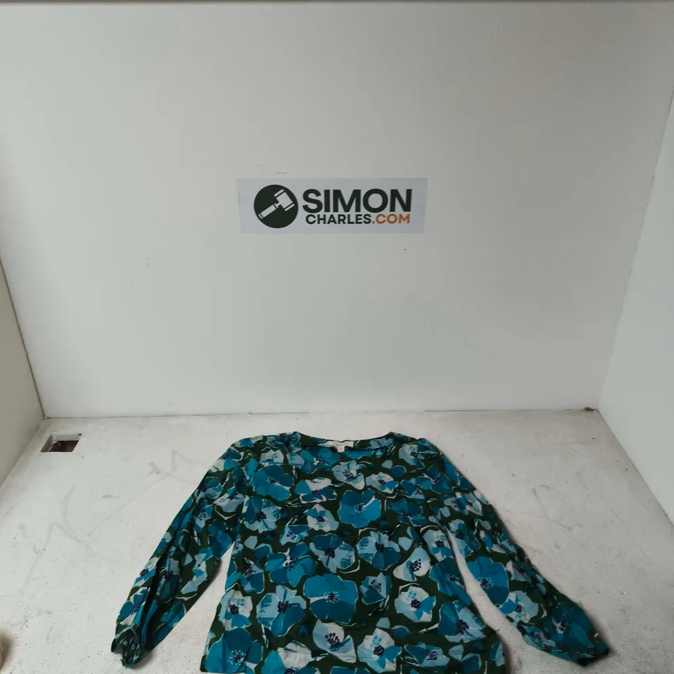 SEASALT CORNWALL ORGANIC COTTON DRESS, UK 10 – TEAL FLORAL PRINT (EU 38, US 6)
