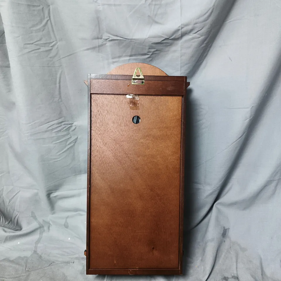 WOODEN WALL CLOCK WITH GLASS FRONT, QUARTZ MOVEMENT