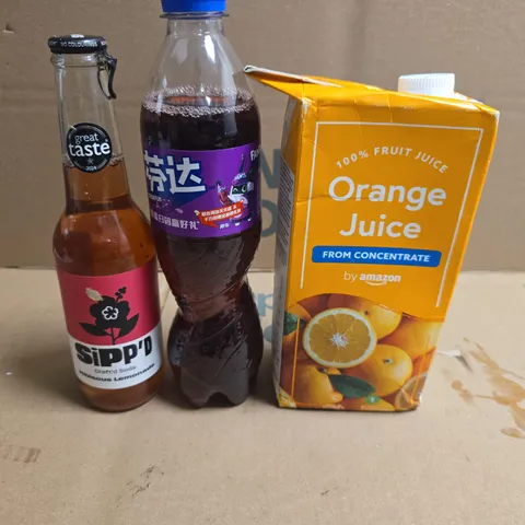 APPROXIMATELY 5 ASSORTED FOOD AND DRINK ITEMS TO INCLUDE FANTA , ORANGE JUICE AND PEPSI MAX