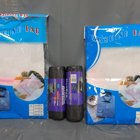 APPROXIMATELY 10 ASSORTED HOUSEHOLD ITEMS TO INCLUDE WASHING BAG, REFUSE SACKS, ETC