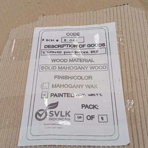 BOXED 5" CARVED 4 POSTER BED - PAINTED ANT WHITE (11 BOXES/1 PALLET)