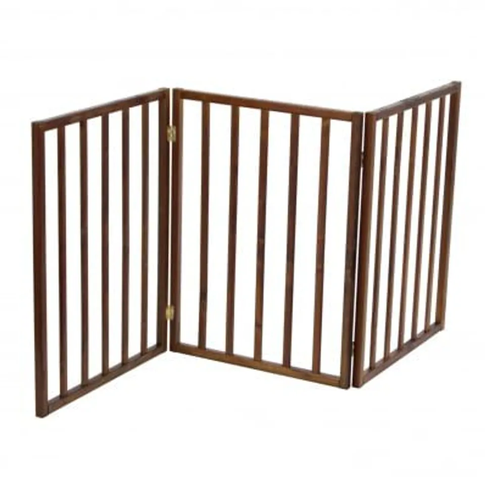 DARK BROWN DOG SAFETY FOLDING WOODEN PET GATE PORTABLE INDOOR BARRIER