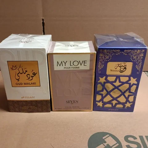 LARGE BOX OF APPROX 10 ASSORTED FRAGRANCES TO INCLUDE WANSA FAAN, MY LOVE OUR FEMME AND OUD MALAKI