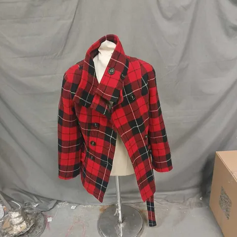 HOBBS RED & BLACK CHECK WOOL COAT, MADE IN ENGLAND, SIZE 10