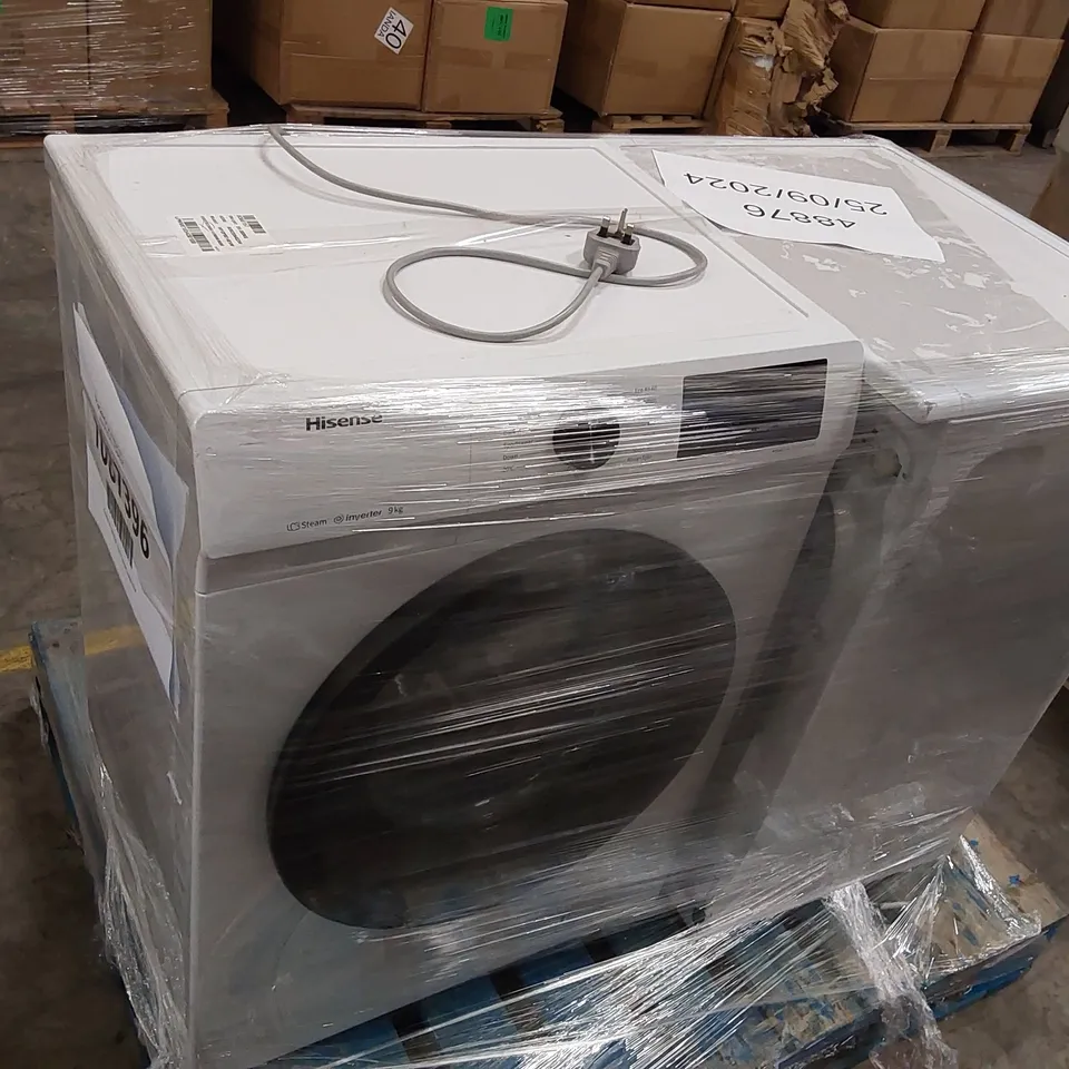 PALLET OF HISENSE FREESTANDING 9 KG WASHING MACHINE AND CANDY SMART FREE STANDING WASHING MACHINE WHITE