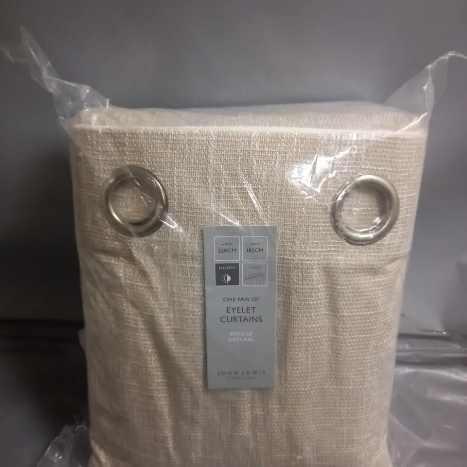 JOHN LEWIS PAIR OF EYELET CURTAINS (BOUCLE NATURAL) (228x182cm