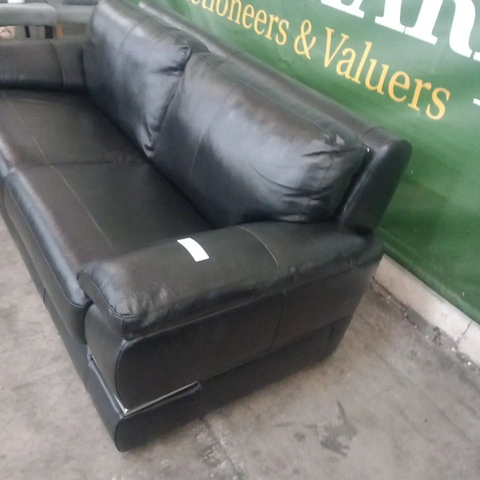 DESIGNER BLACK FAUX LEATHER THREE SEATER SOFA WITH CHROME DETAIL