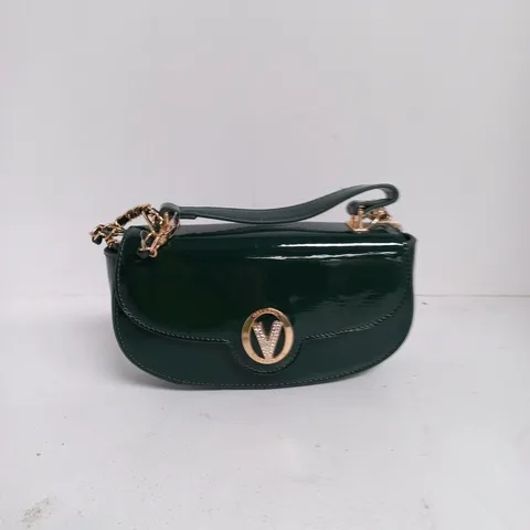 Orlandi green patent leather handbag with gold-tone V logo