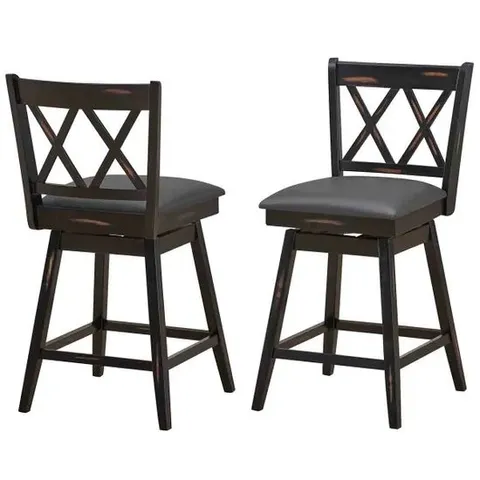 BOXED COSTWAY BLACK COUNTER HEIGHT BAR STOOL SET OF 2