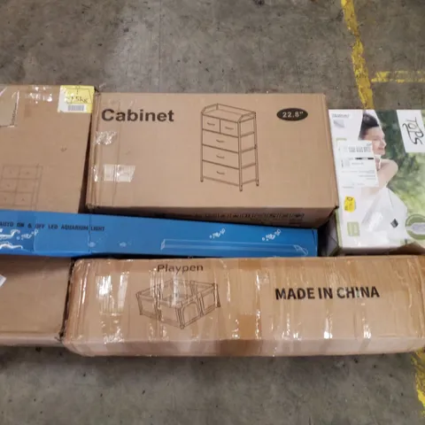 PALLET CONTAINING ASSORTED PRODUCTS INCLUDING PLAYPEN, CABINETS, HEATED THROWS & AQUARIUM LIGHTS