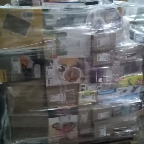 PALLET OF APPROXIMATELY 86 ASSORTED ELECTRICAL ITEMS TO INCLUDE TOOLS , LIGHTING. AND KITCHEN APPLIANCES