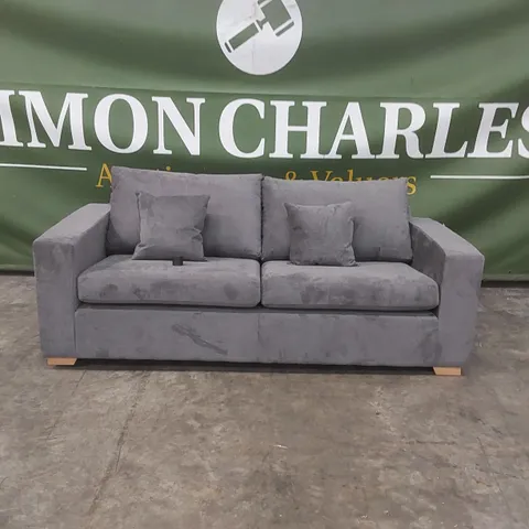 QUALITY DESIGNER VALENCIA 3 SEATER FABRIC UPHOLSTERED SOFA - GREY