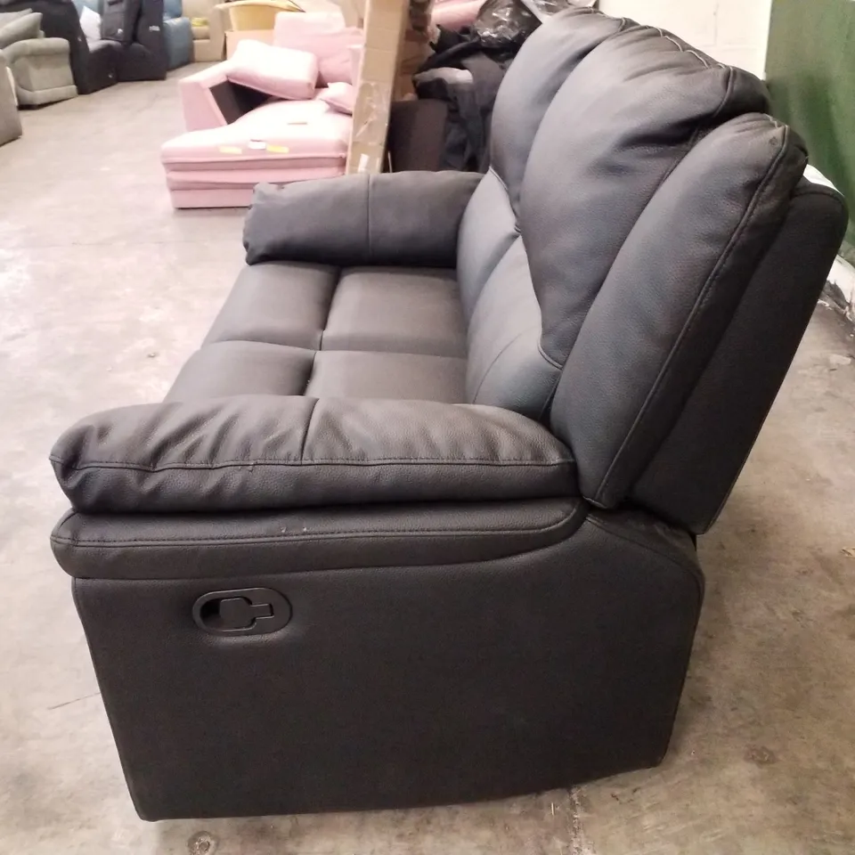 QUALITY DESIGNER 2 SEATER MANUAL RECLINER SOFA - BLACK FAUX LEATHER  