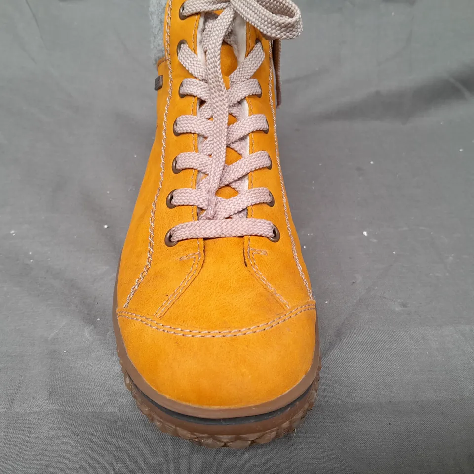 BOXED RIEKER LACE UP BOOTS IN YELLOW SIZE 8