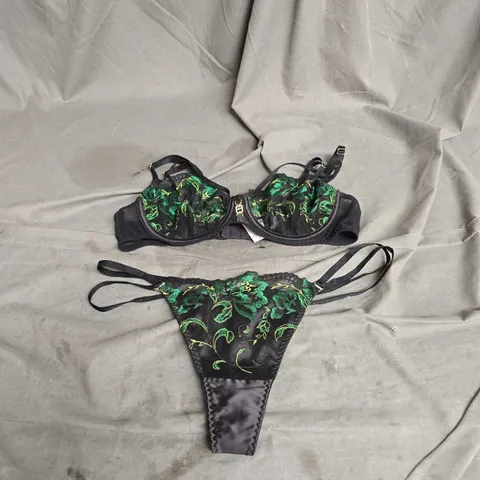 ANN SUMMERS EXTRAVAGANT LINGERIE SET IN BLACK/GREEN SIZE 34C/10