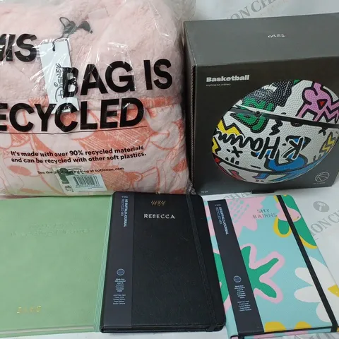 BOX OF 8 COTTON ON ITEMS INCLUDING BASKET BALL, THROW, NOTEBOOKS