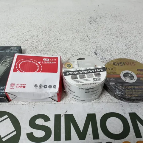 APPROXIMATELY 15 ASSORTED HOUSEHOLD PRODUCTS TO INCLUDE CUTTING WHEEL , HARDWARE TOOLS AND WINDOW TAPE