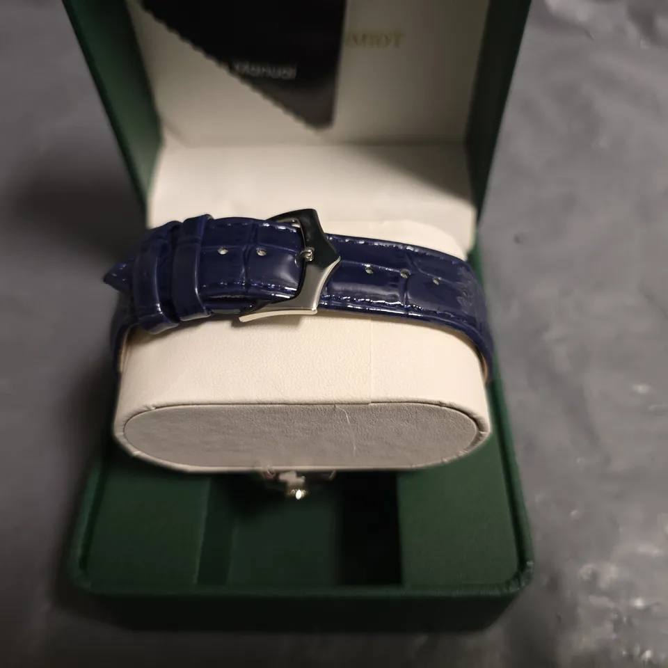 FRANK SCHMIDT BLUE DIAL GENTS WATCH WITH BLUE LEATHER STRAP