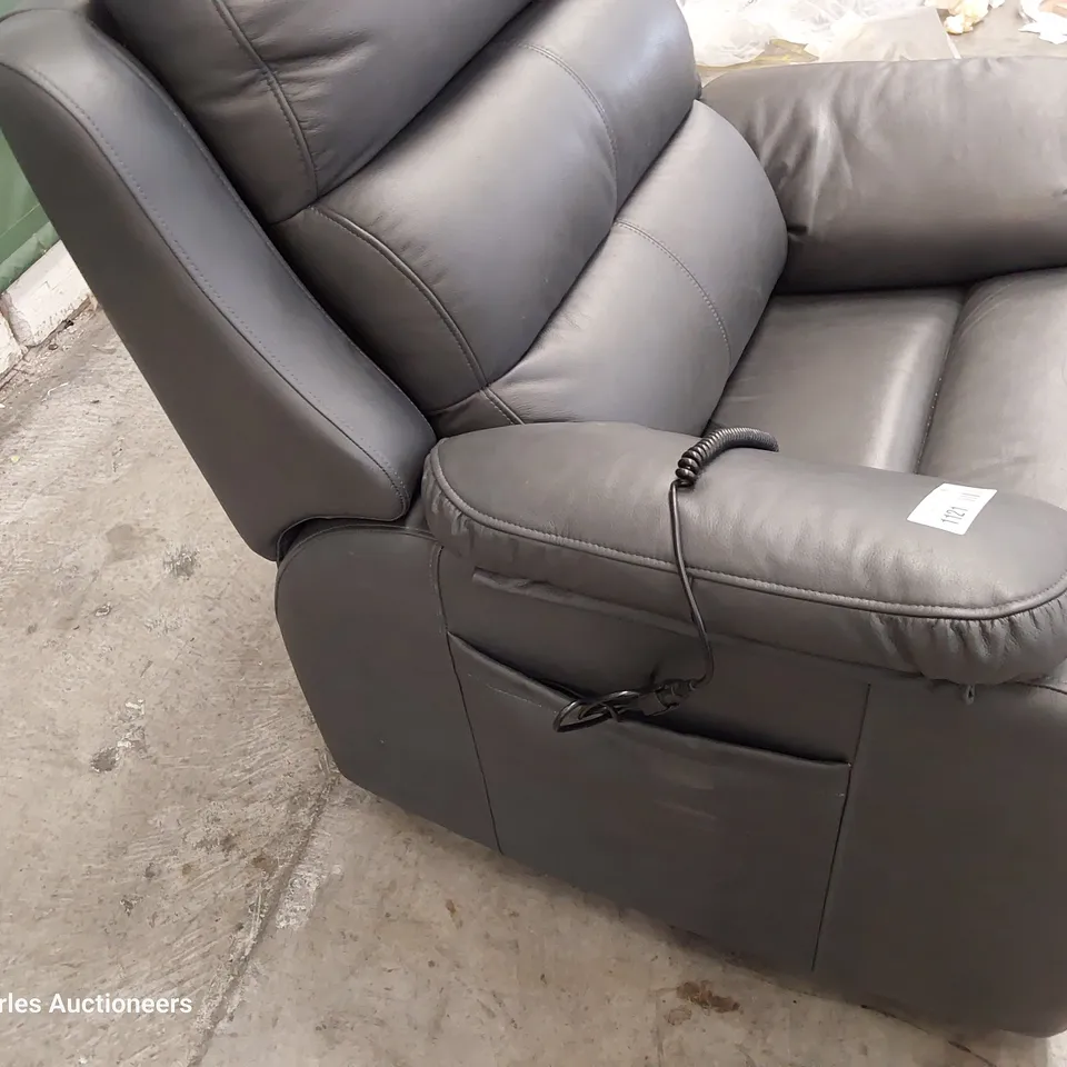 QUALITY BRITISH DESIGNER G PLAN GREENWICH DUEL ELEVATE EASY CHAIR CAMBRIDGE PETROL BLUE LEATHER 
