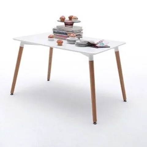 BRAND NEW BOXED JURI RECTANGULAR DINING TABLE IN WHITE TOP WITH SOLID BEECH LEGS 73×120×80CM